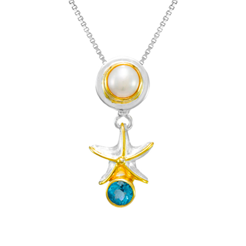 Sterling Silver 22k Multi-Stone Starfish Pendant