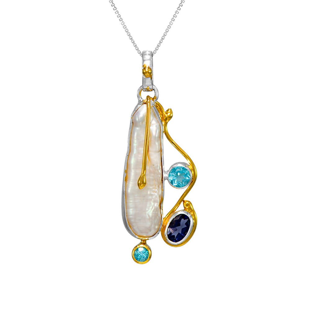 Sterling Silver 22k Multi-Stone Pendant