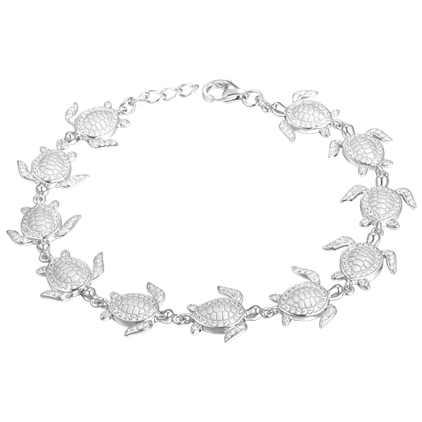 Sterling Silver Sea Turtle CZ Link Bracelet