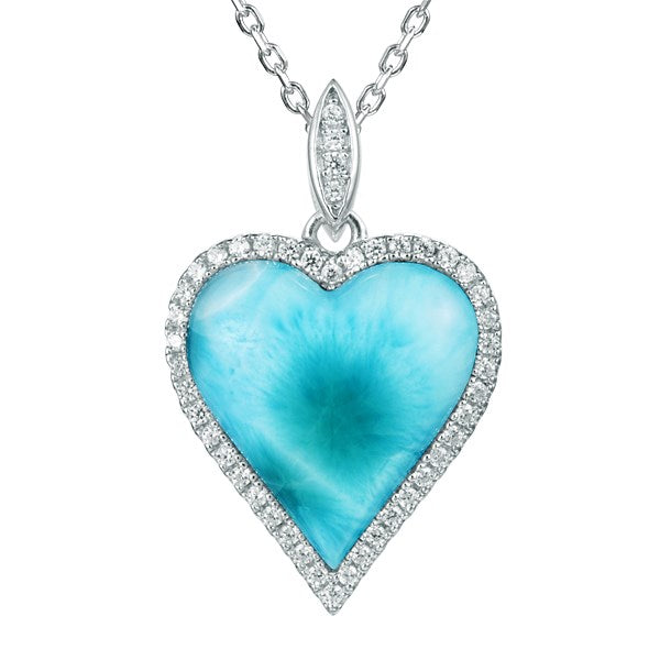 Larimar Sterling Silver Heart CZ Pendant