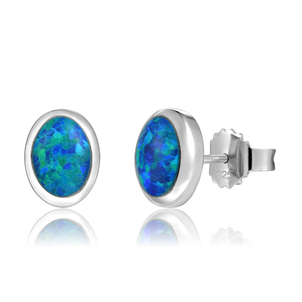 Opalite Sterling Silver 8mm Circle Post Earring