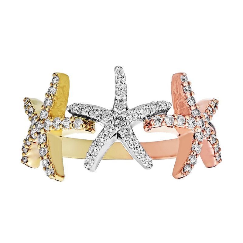 14K Tri-Tone Gold Starfish Diamond Ring
