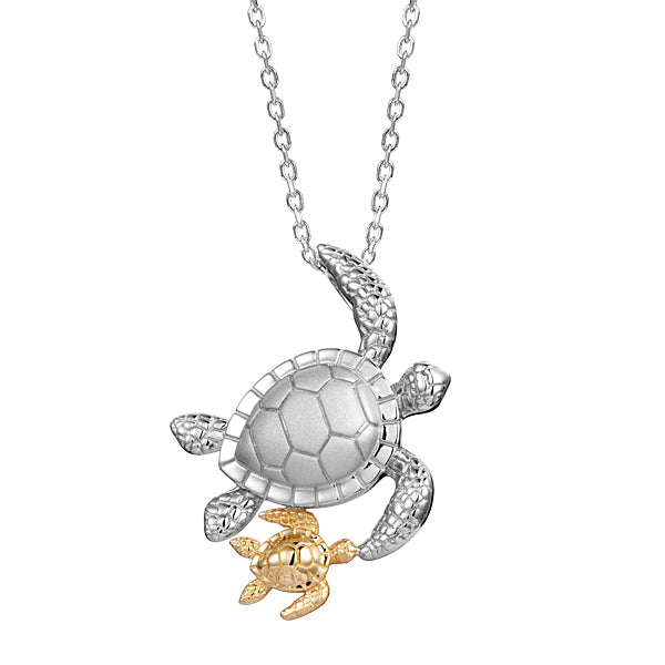 Sterling Silver and 14kt Gold Sea Turtle Pendant
