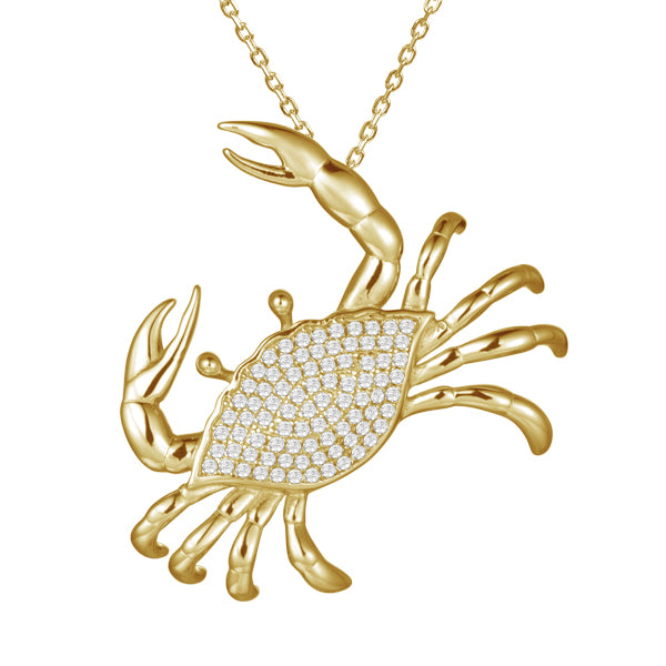 Sterling Silver Yellow Plated Crab Pendant with CZs