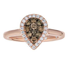 Load image into Gallery viewer, 14K Rose Gold Pear Shape Cognac and White Diamond Halo Ring
