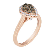 Load image into Gallery viewer, 14K Rose Gold Pear Shape Cognac and White Diamond Halo Ring
