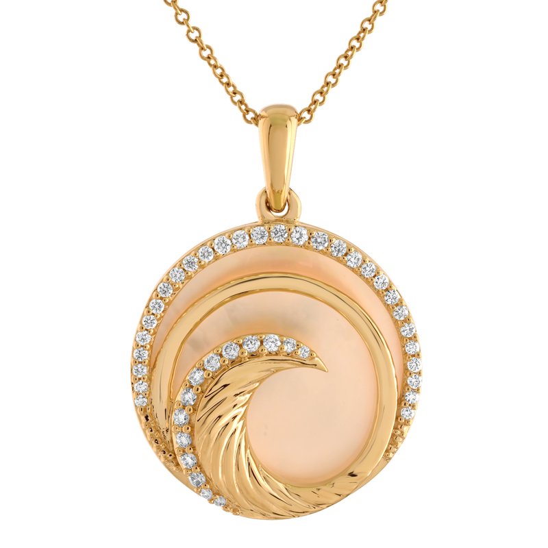 14K Yellow Gold Diamond Mother of Pearl Wave Pendant