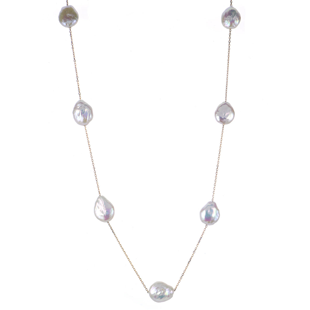 14KT Yellow Gold Freshwater Keshi Pearl Station Necklace