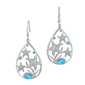 Sterling Silver Larimar and CZ Starfish Dangle Earrings