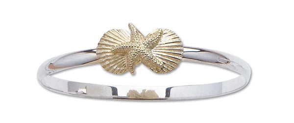 Sterling Silver and 14k Starfish and Seashell Bracelet