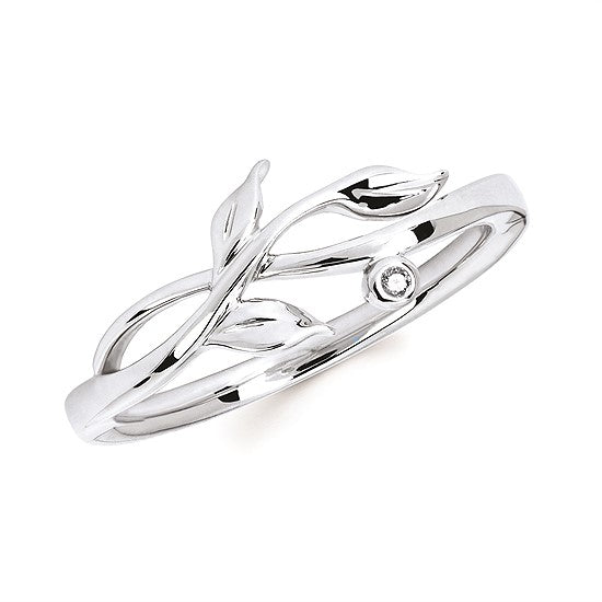Sterling Silver Diamond Leaf Ring .01 Ct. Diamond