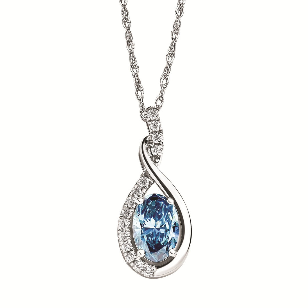 14K Gold Lab-Created White and Blue Diamond Pendant