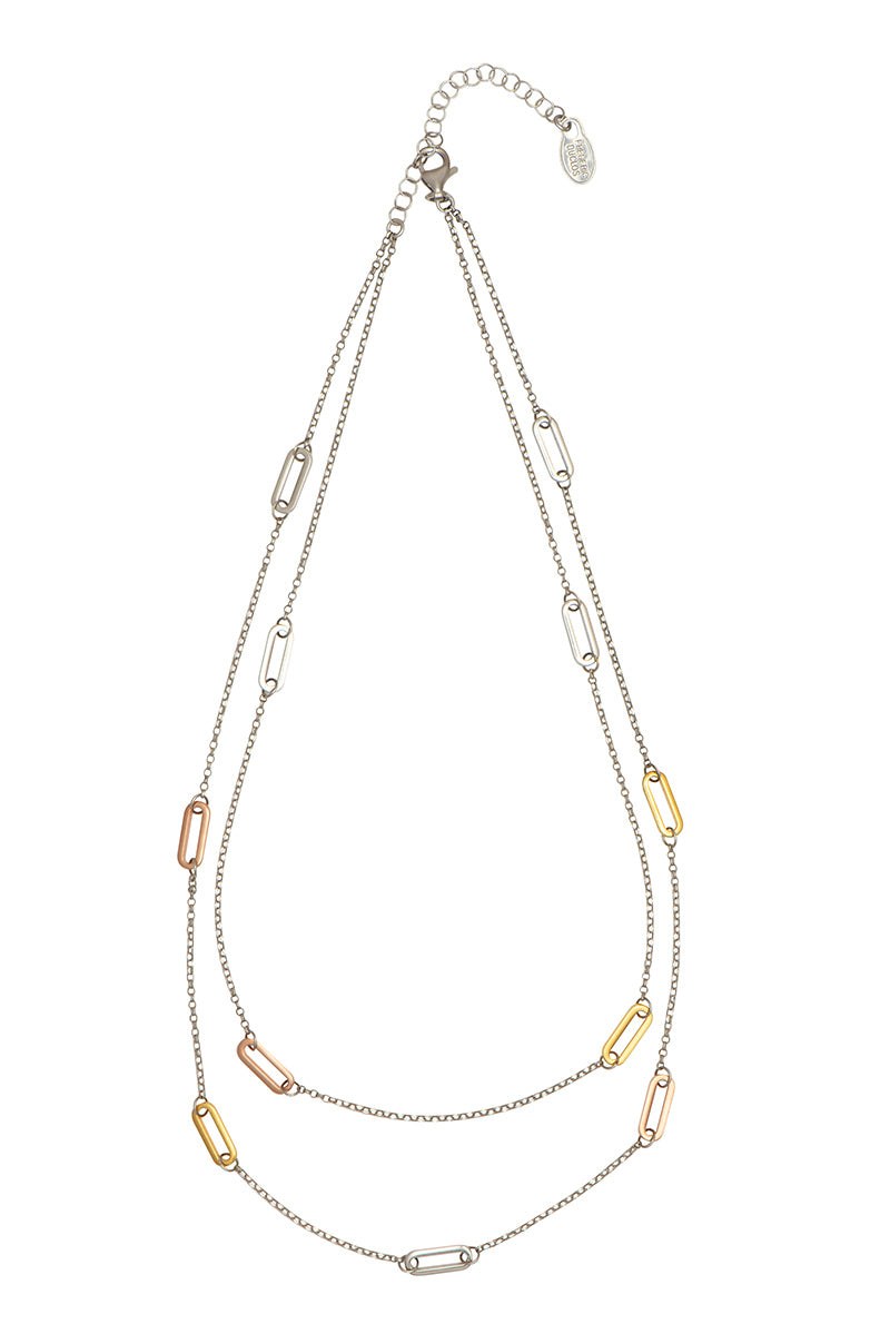 Tri-tone Paperclip Link Necklace