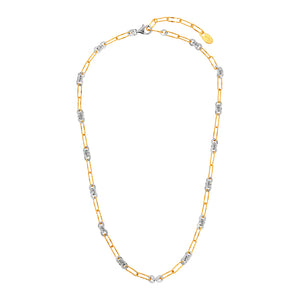 Two-Tone Circle and Paperclip Link Necklace