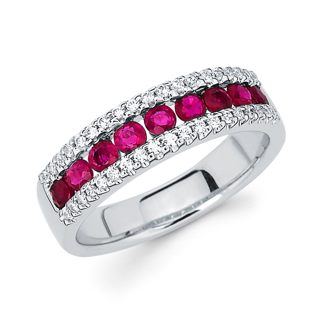 14K White Gold Diamond and Ruby Band