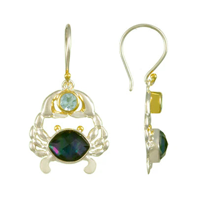 22K Gold and Sterling Silver Crab Earrings