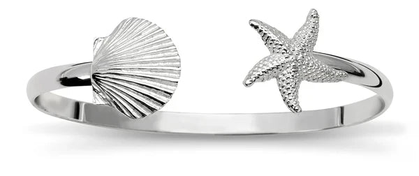 Sterling Silver Starfish and Seashell Bangle