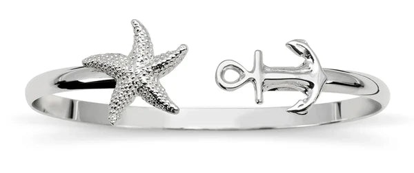 Sterling Silver Starfish and Anchor Bangle