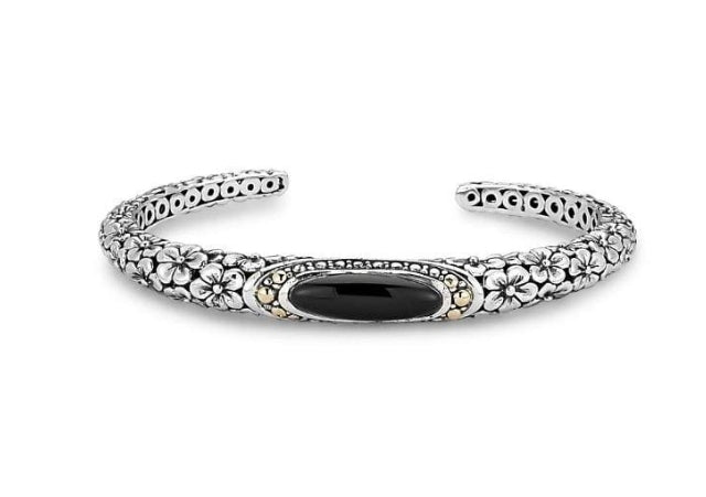 Sterling Silver and 18K Black Onyx Bangle