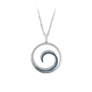 14K Gold Blue and White Diamond Wave Circle Pendant