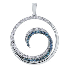 Load image into Gallery viewer, 14K Gold Blue and White Diamond Wave Circle Pendant
