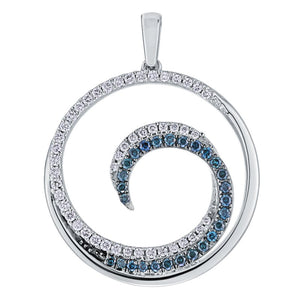 14K Gold Blue and White Diamond Wave Circle Pendant