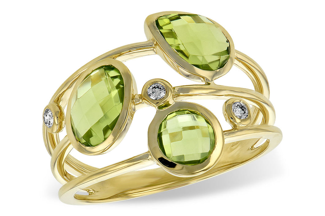 14K Yellow Gold Peridot and Diamond Bezel Set Ring