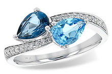 Load image into Gallery viewer, 14K White Gold London Blue Topaz and Sky Blue Topaz Diamond Bypass Ring
