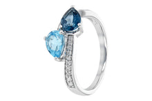 Load image into Gallery viewer, 14K White Gold London Blue Topaz and Sky Blue Topaz Diamond Bypass Ring

