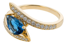Load image into Gallery viewer, 14K Yellow Gold Diamond and London Blue Topaz Bypass Ring
