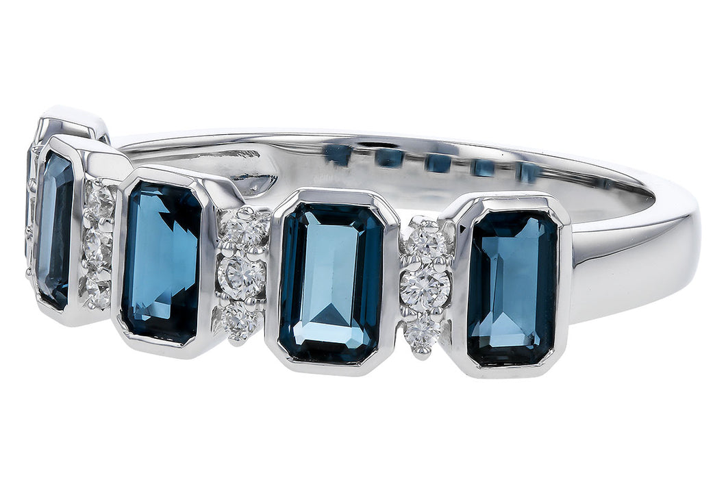 14K White Gold Diamond and London Blue Topaz Ring