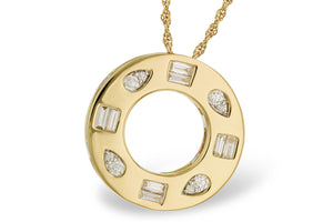 14K Gold Circle Multi-Shaped Diamond Pendant