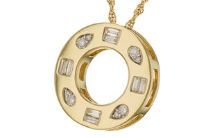 14K Gold Circle Multi-Shaped Diamond Pendant