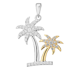 14K Two-Tone Gold Diamond Palm Tree Pendant