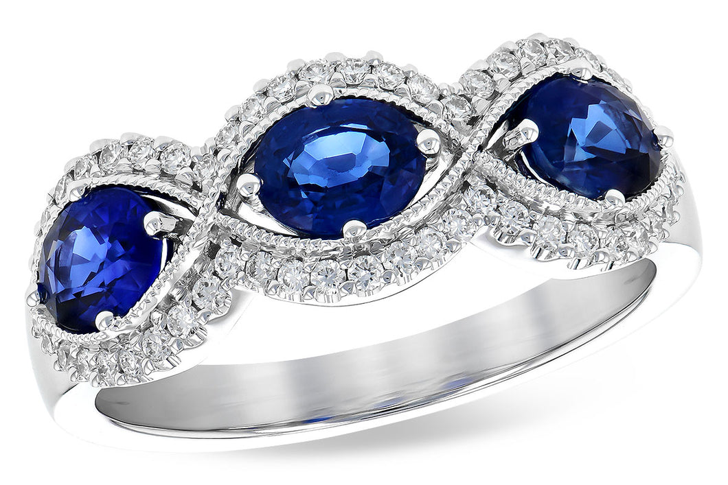 14K White Gold Diamond and Sapphire Ring