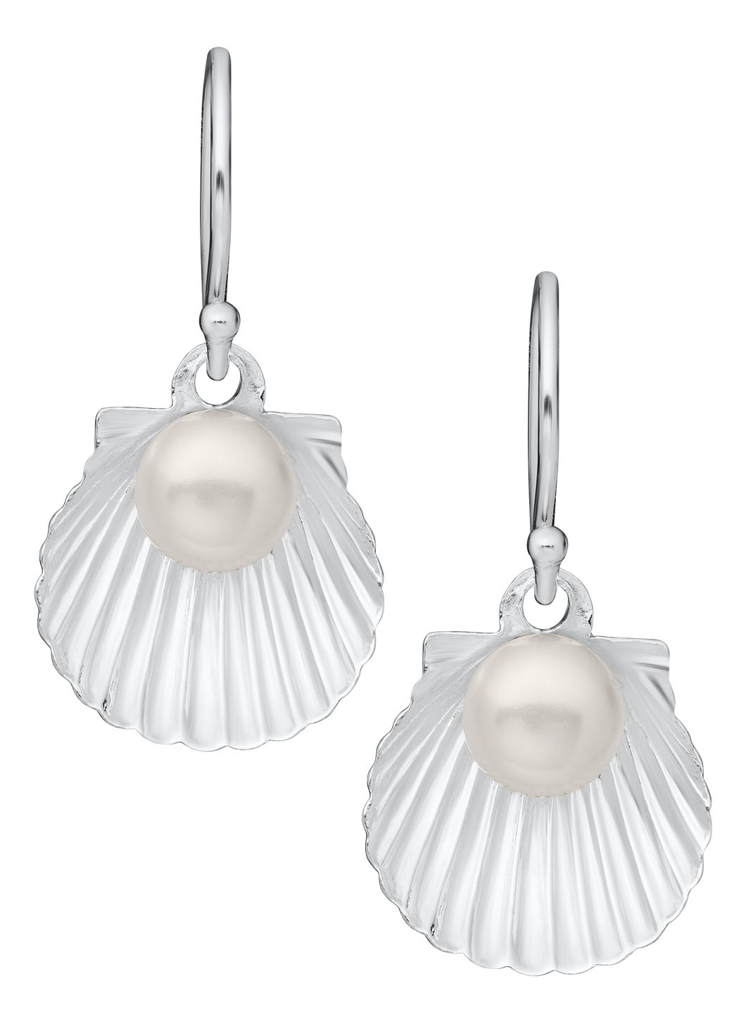Sterling Silver Scallop Pearl Earrings