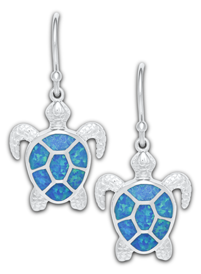 Sterling Silver Sea Turtle Opal Earrings