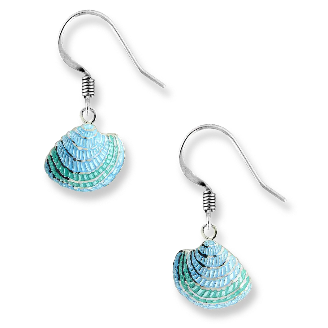 Sterling Silver Blue-Green Shell Dangle Earrings