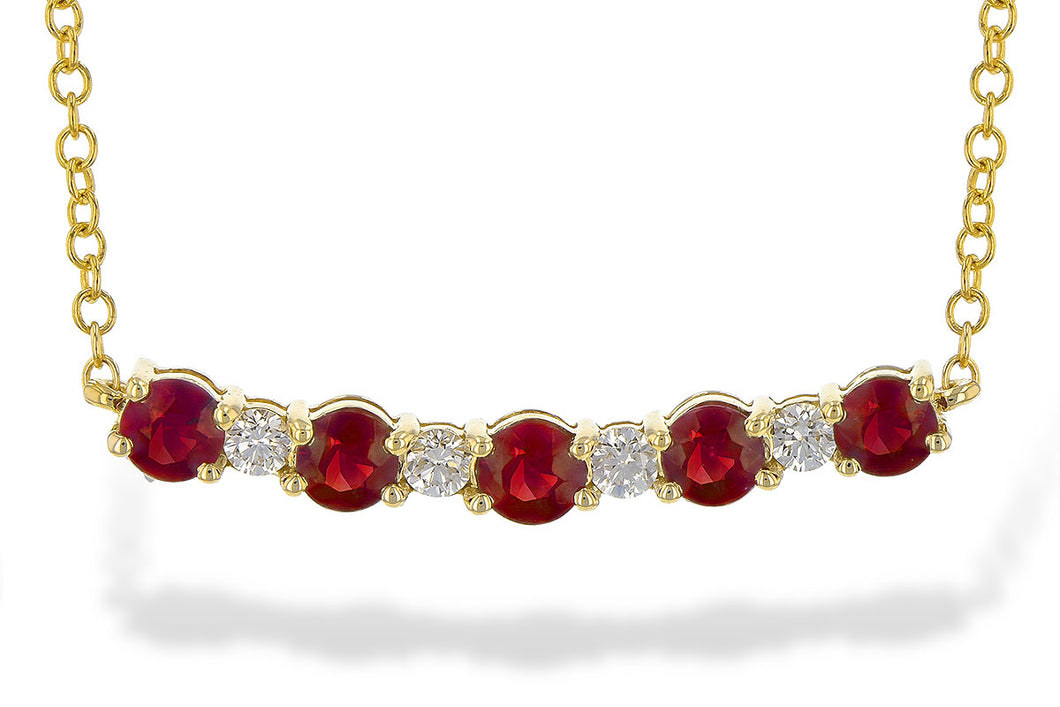 14K Yellow Gold Ruby and Diamond Bar Pendant