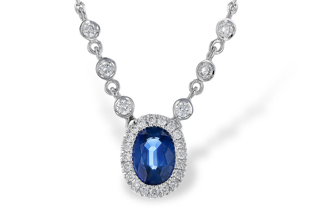 14K White Gold Sapphire and Diamond Pendant
