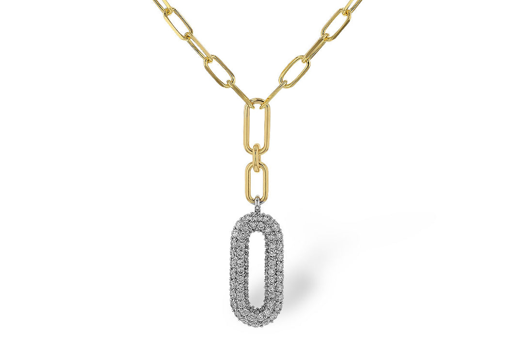 14K Two Tone Oval Diamond Drop Paper Clip Necklace