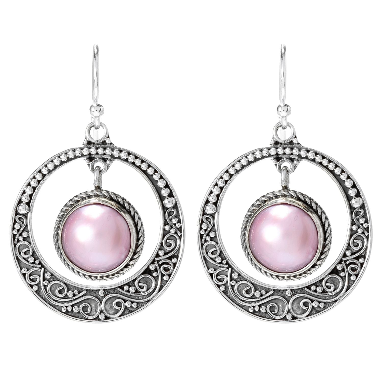 ピアス Flash Pearl Silver Pink Earrings Sparkling Hot Pink Fuchsia CZ 10mm White Pearl Sterling