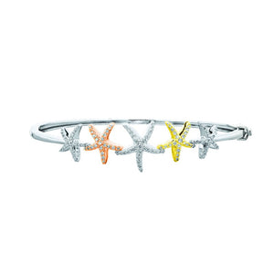 14K Tri-Tone Gold Diamond Starfish Bangle