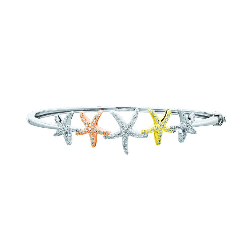 14K Tri-Tone Gold Diamond Starfish Bangle