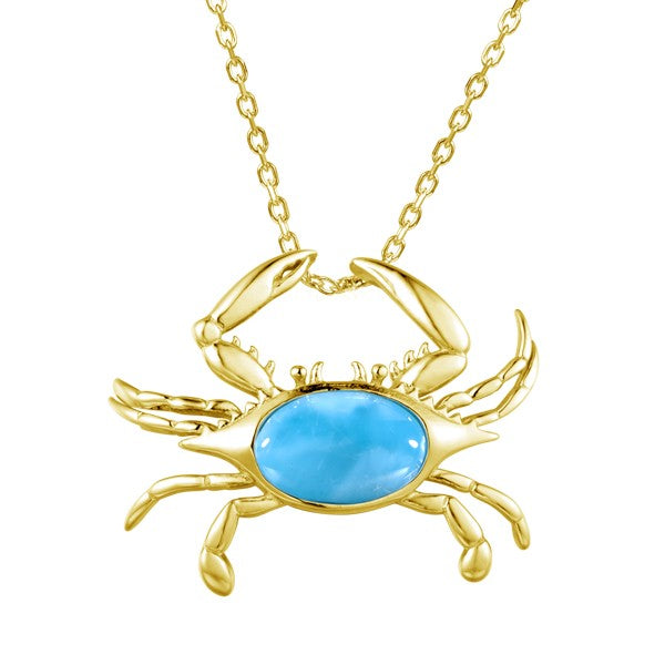 14K Yellow Gold Larimar Crab Pendant