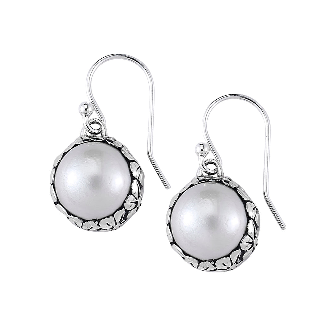 Sterling Silver White Mabe Pearl Floral Earrings