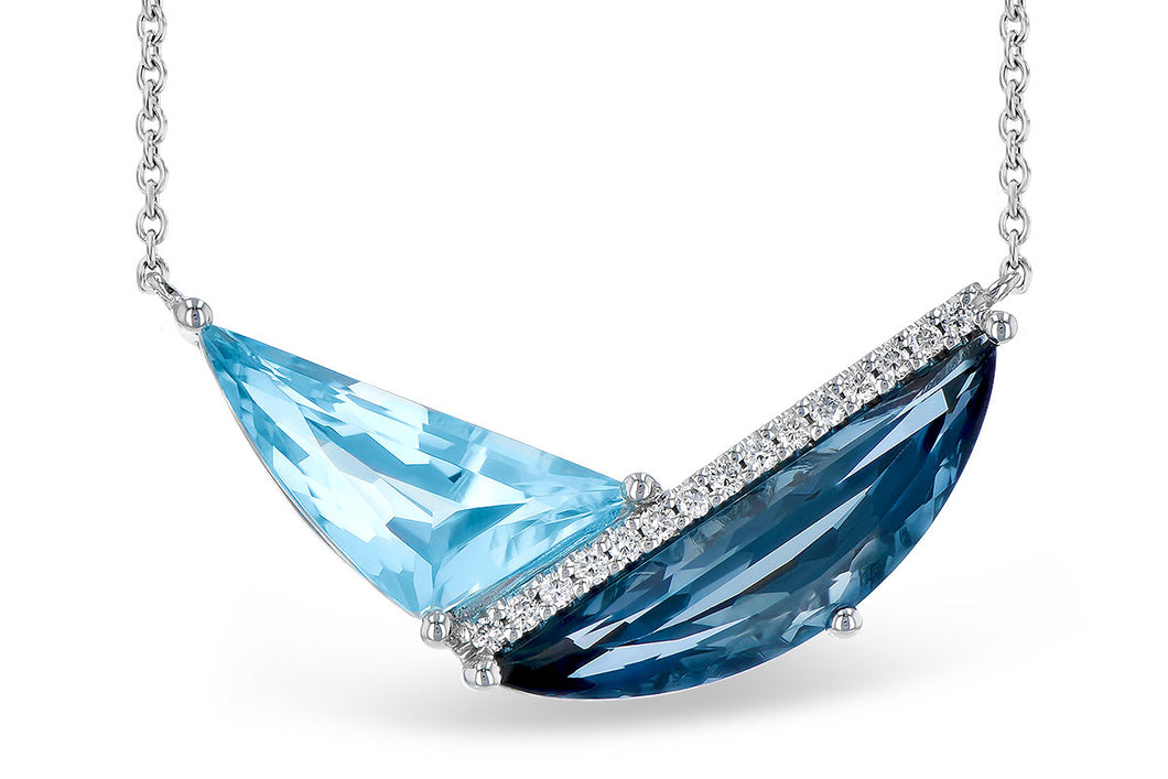 14K Gold Blue Topaz and Diamond Pendant