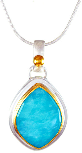 22K Gold and Sterling Silver Amazonite and Mother of Pearl Pendant