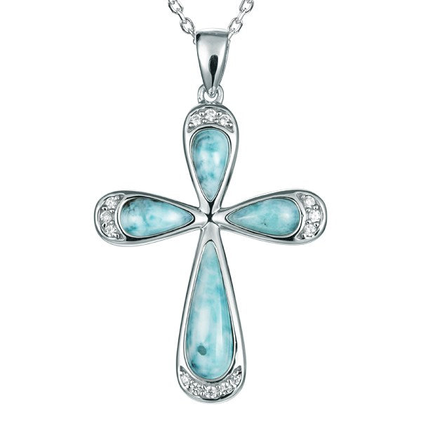 Larimar and CZ Sterling Silver Cross Pendant