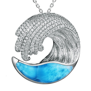 Larimar and CZ Nautical Wave Pendant